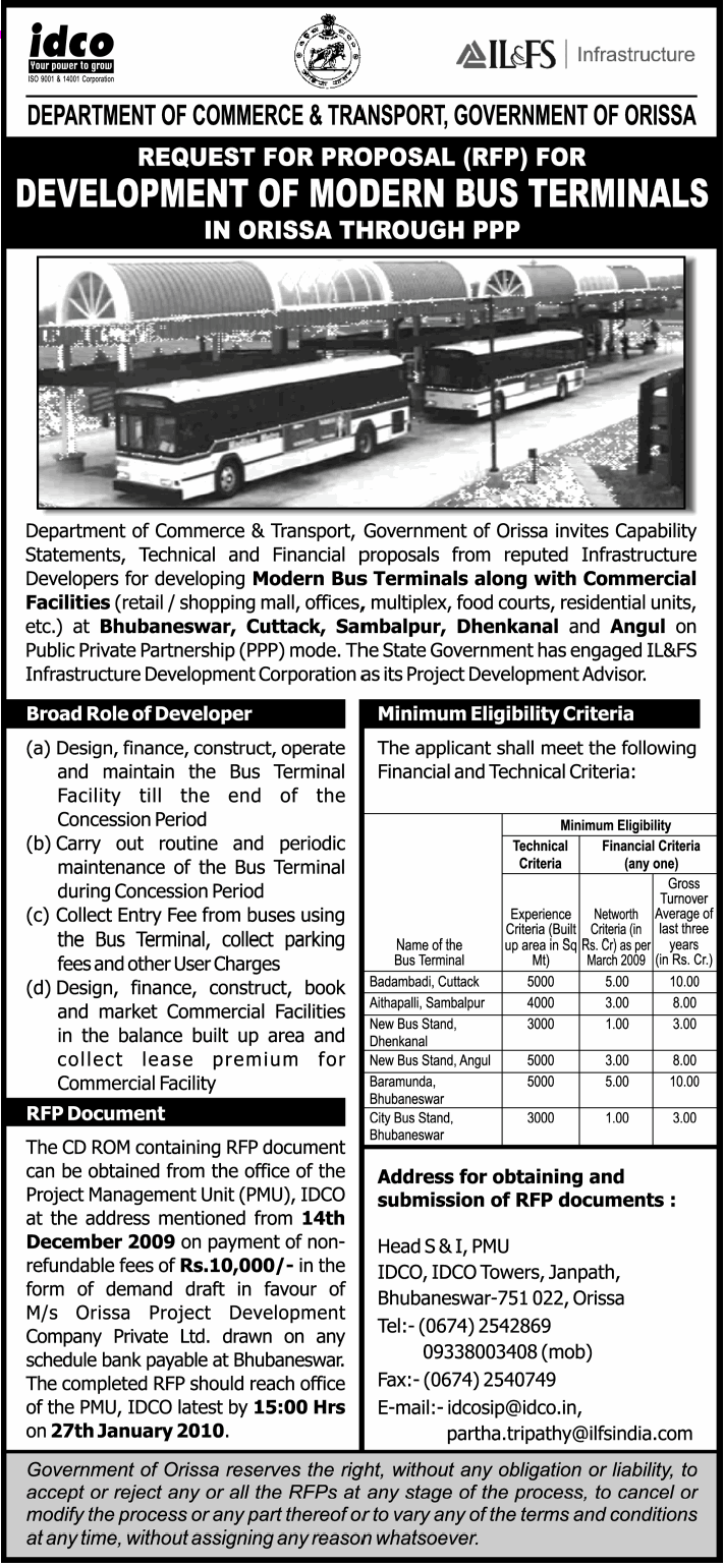 Orissa plans modern bus terminals
